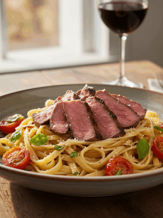 tagliatelle steak cherry tomaatjes