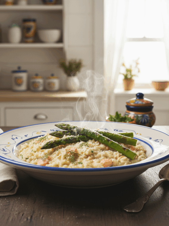 Zalm risotto met groene asperges recept