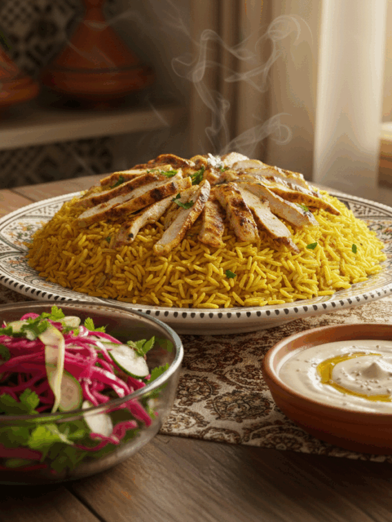 shawarma kip met rijst en rode kool salade