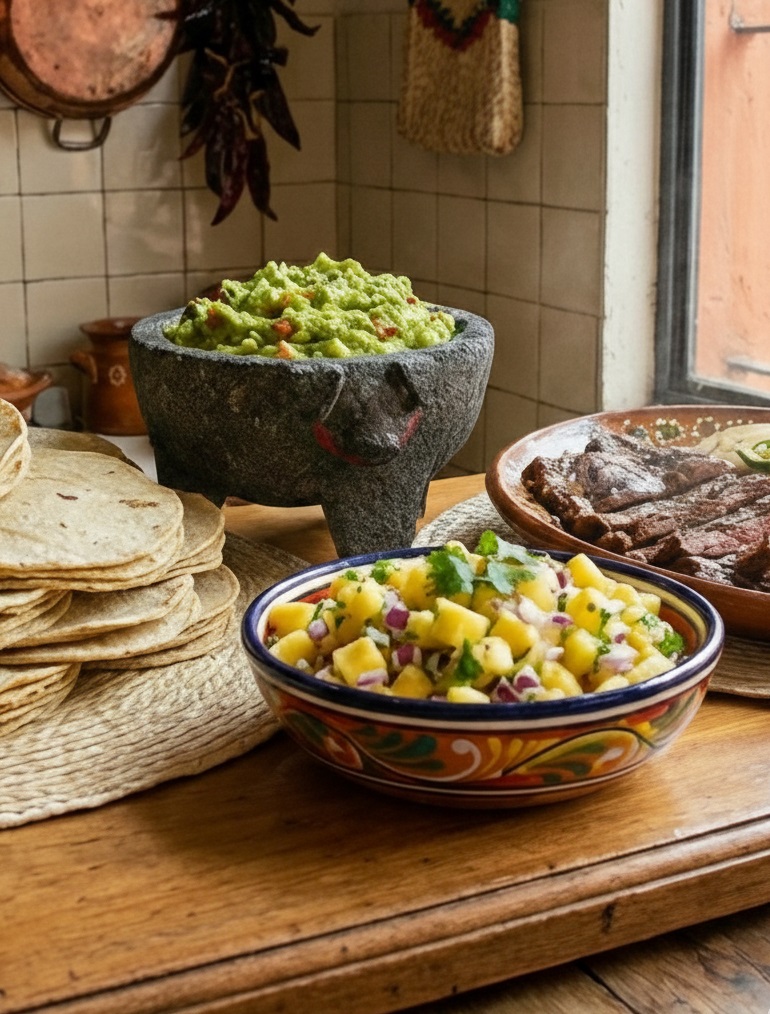 steak taco ananas salsa guacamole